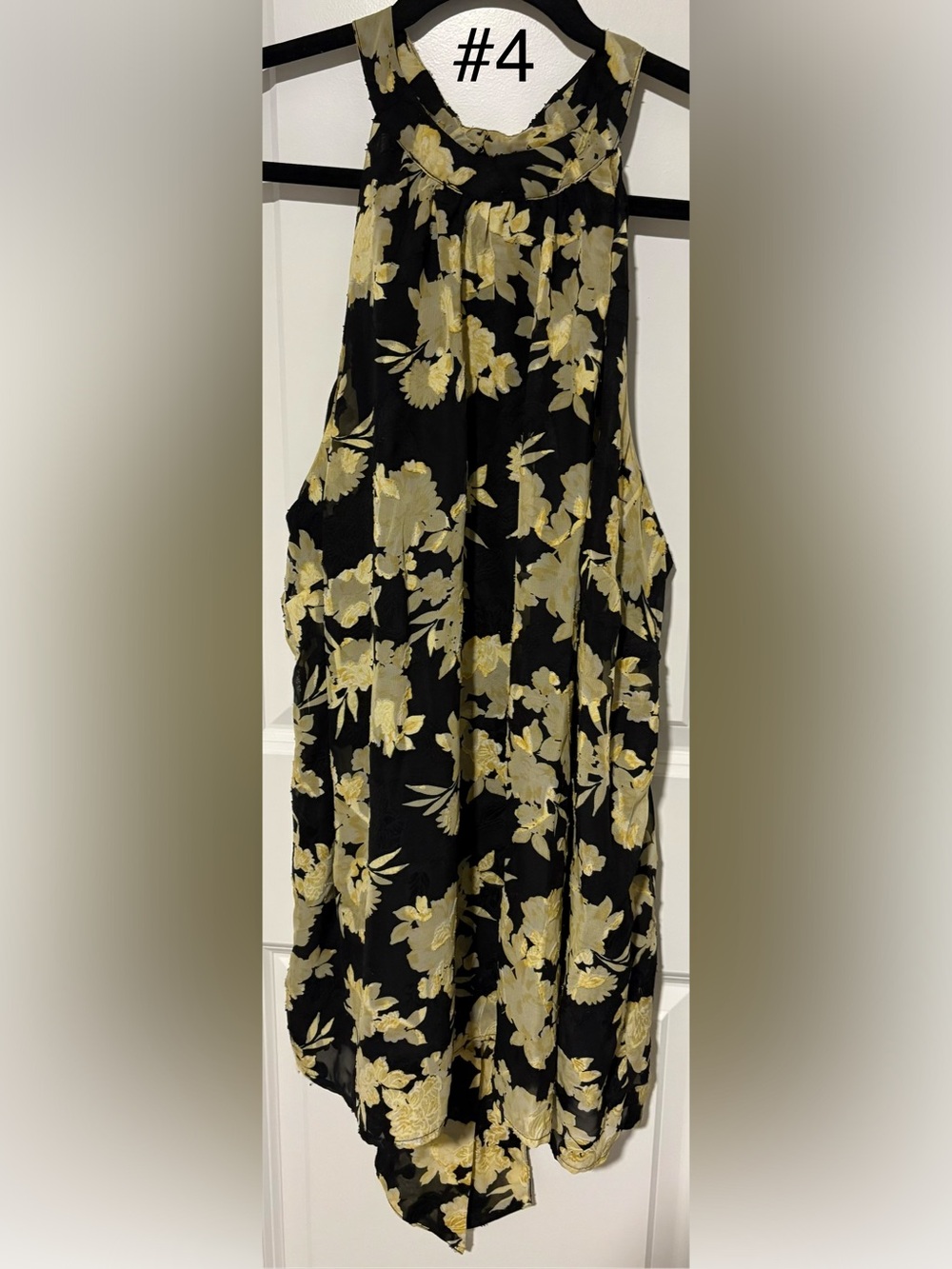 Black Floral Top with Yellow-Gold Blooms